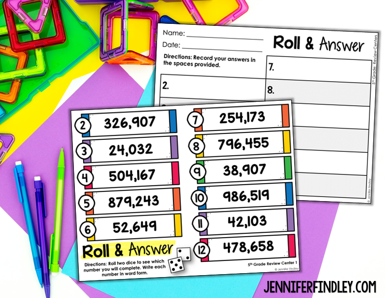FREE roll and answer math games for launching math centers! Click through to download this math game for free and versions for 3rd, 4th, and 5th grade!