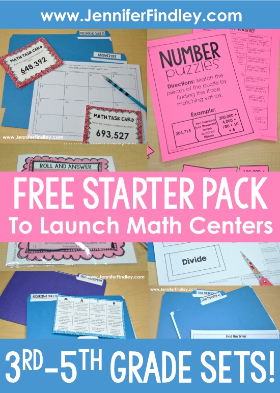 FREE Launching Math Centers Starter Pack for 3rd-5th Grade. Use these FREE guided math centers to get math centers up in running at the beginning of the school year.