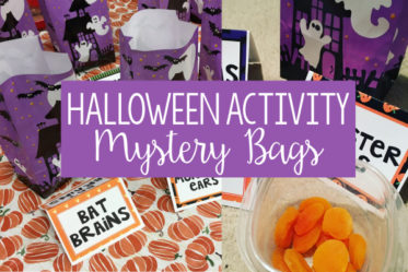 • I’ve always wanted to do this Halloween activity with my students, but the idea of making the mystery boxes was daunting. I switched to Halloween bags and it was so much easier to prep and execute. Read more and grab the table tent labels on this post.