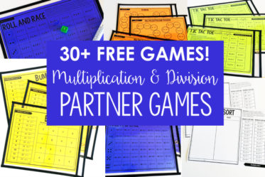 FREE math partner games for multiplication and division facts. These partner games are super low-prep and engaging. They work great for math centers, math partner games, and even early finishers.