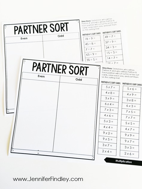 FREE math activities for multiplication and division facts. These partner games are super low-prep and engaging. They work great for math centers, math partner games, and even early finishers.