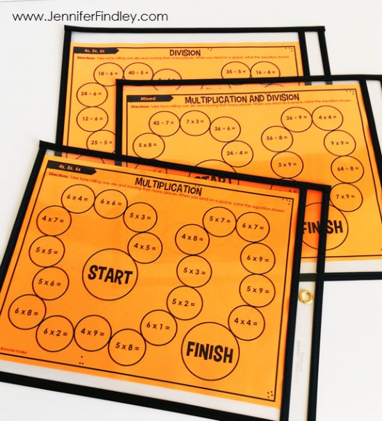 FREE math games for multiplication and division facts. These partner games are super low-prep and engaging. They work great for math centers, math partner games, and even early finishers.