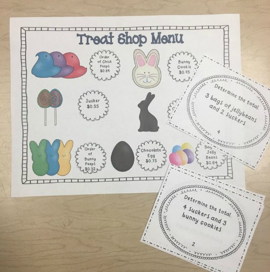 Spring math centers with eggs and bunnies for schools who can't use traditional Easter themed items