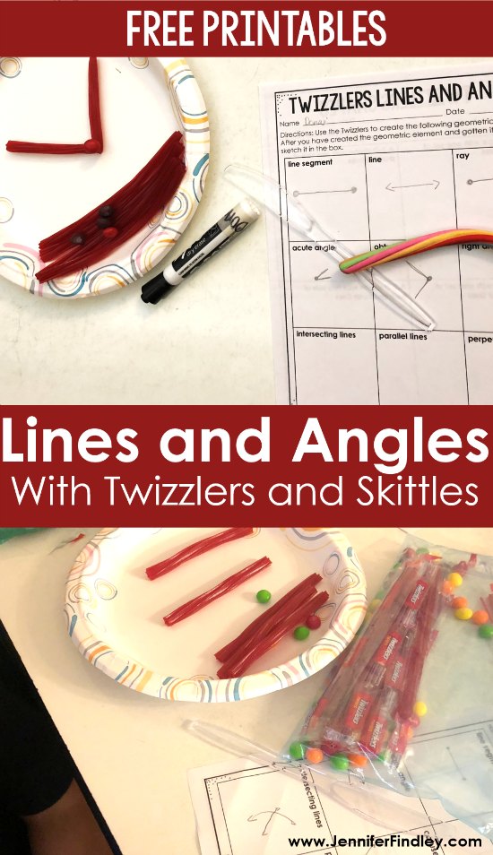 Teaching lines and angles? Check out this engaging activity using Twizzlers and Skittles! Read the details and grab all of the printables for free on this post.