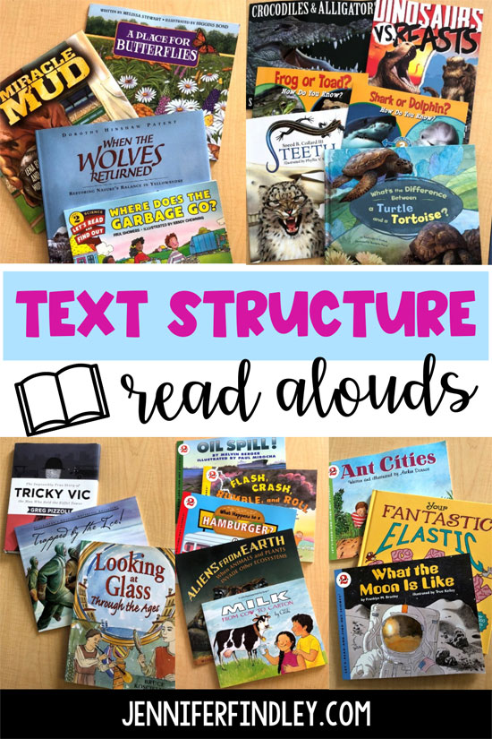 Check out this post for informational text structure mentor texts and read alouds for teaching text structure. The post also includes tips for introducing and teaching text structure to upper elementary students.