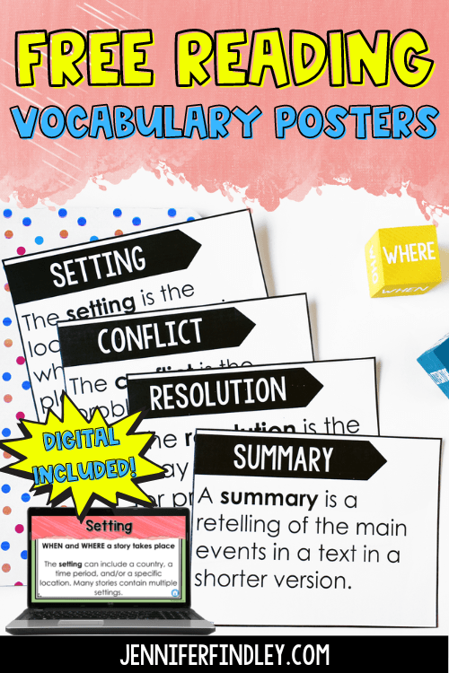 Free reading posters for 4th and 5th grade! Click through to grab the reading posters and get several ideas for how to use them to help your students master the reading vocabulary of the standards you teach.