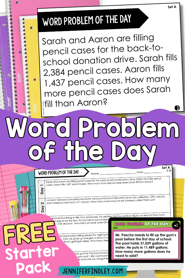 Download this free Back to School word problem of the day starter pack for your 4th and 5th graders!