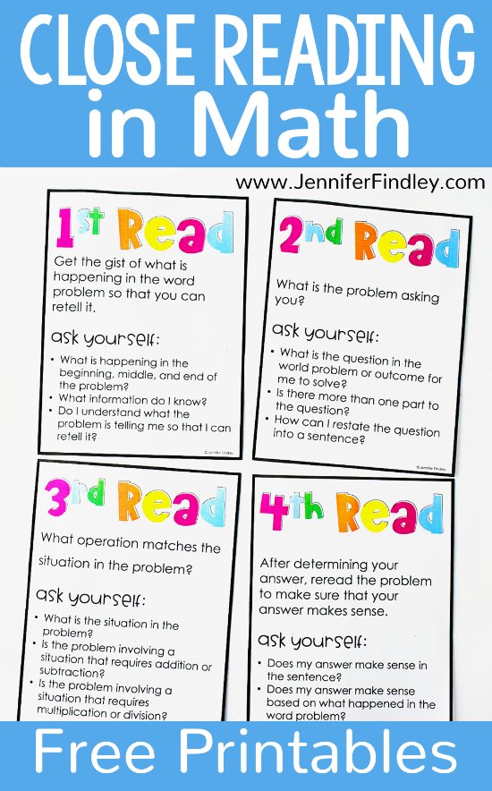 Close reading in math can be used to help students with tricky word problems, constructed response math tasks, or multi-part problems. Read more and grab some free close reading printables for math on this post.