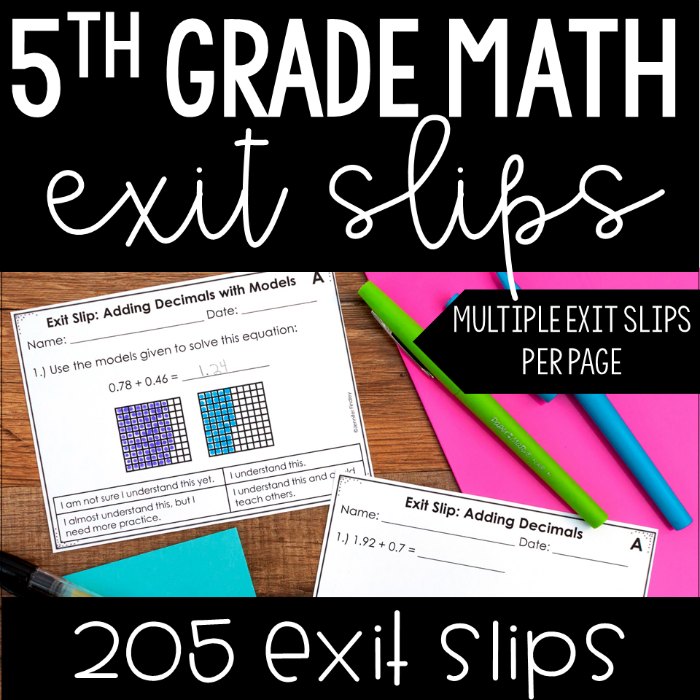 Math exit slips or exit tickets are the perfect way to assess your students in a formative way on a math skill. This resource includes over 200 math exit slips for fifth grade to last you the entire school year.
