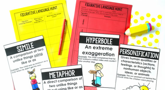 FREE figurative language scavenger hunt! Check out this post for more ideas and resources for teaching figurative language, including mentor texts and read alouds.