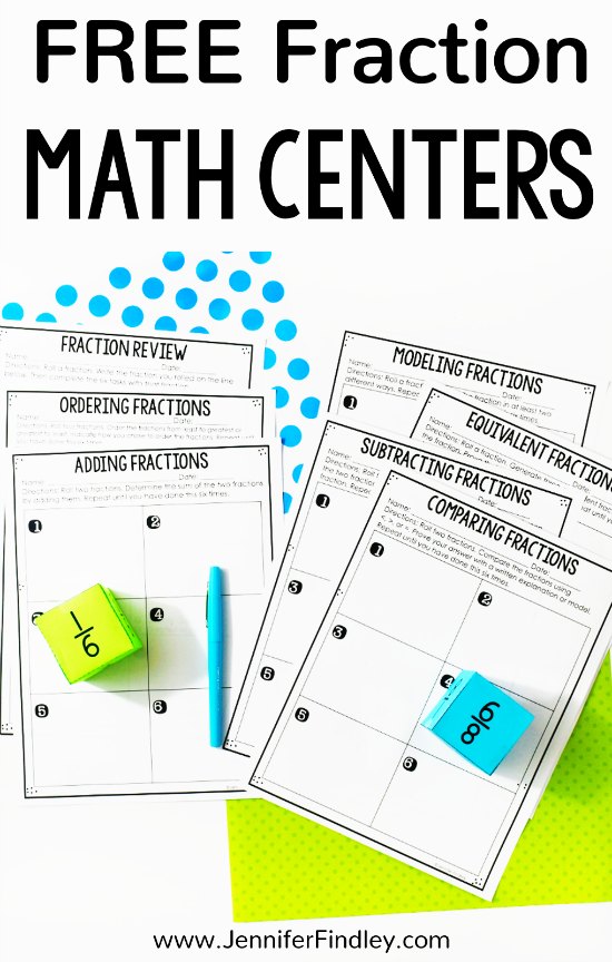 Need new fraction activities for independent practice or math centers? Check out this post for FREE low-prep printable fraction math centers for 4th and 5th grade.