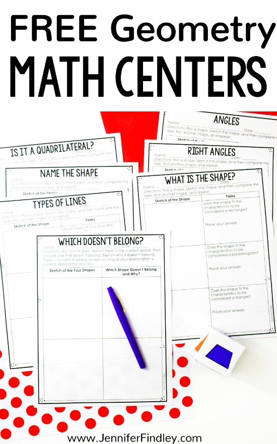 Need new geometry activities for independent practice or math centers? Check out this post for FREE low-prep printable math centers that review 2-D shapes.