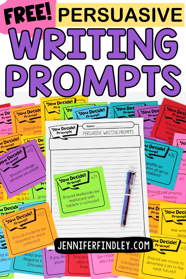 Free engaging persuasive writing prompts available on this post! Get some new ideas for persuasive writing topics and grab the free download to use for writing stations, centers, or student-choice.