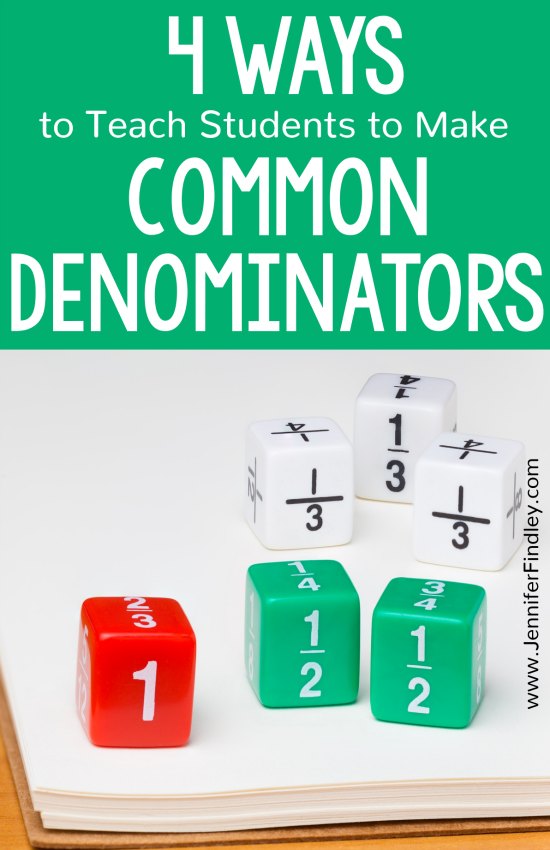 This post shares four ways to teach students to make common denominators when they are adding and subtracting fractions with unlike denominators. Use all four ways or choose the ones that work best for your students.