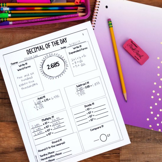 Decimal of the day printables are the perfect way to spiral review decimal skills. 