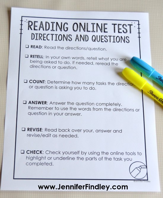 FREE printable for teaching students how to read and understand online testing directions and questions.