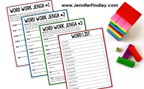 Looking for new engaging word work activities for your 4th and 5th graders? These FREE word work activities using Jenga will engage your students as they work with their spelling or word work lists.