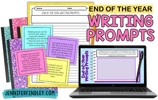Download these free printable and digital writing prompts for the end of the school year.