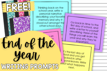Free writing prompts for the end of the year! These end of year writing prompts make perfect whole group writing activities, writing centers, writing warmups, or independent writing the final month of school.