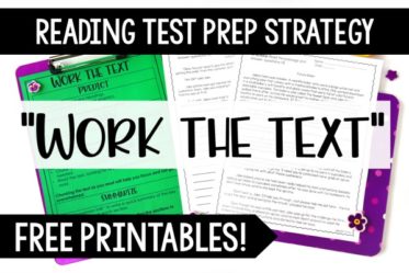 Work the text! This reading test prep strategy helps students engage with and comprehend lengthy texts on state assessments. Read more and grab FREE printables on this post.