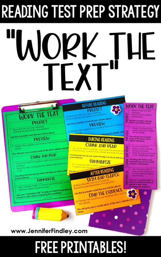 Work the text! This reading test prep strategy helps students engage with and comprehend lengthy texts on state assessments. Read more and grab FREE printables on this post.