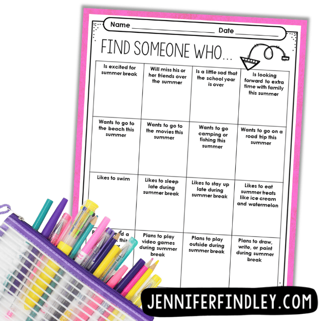 FREE “Find Someone Who” Activity that is themed for the end of the year! Grab more free end of the year printables on this post.