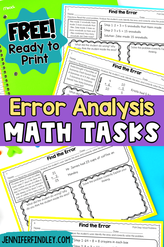 Free error analysis math tasks! Error analysis is a powerful math strategy to help your students think critically and at higher levels in math. Grab free error analysis math tasks for multi-step word problems on this post!