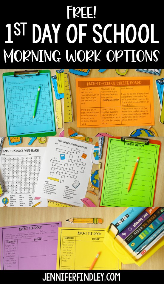 first day of school activities for morning work free printables