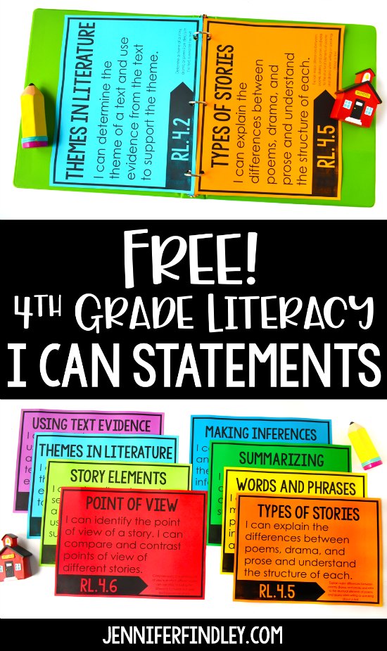 FREE 4th Grade Literacy I Can Statements! Download free I Can Statements and read ideas for how to use these in your classroom.