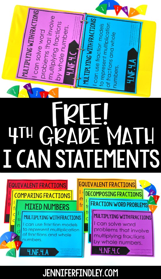 FREE 4th Grade Math I Can Statements! Download free I Can Statements for 4th grade math and read ideas for how to use these in your classroom.