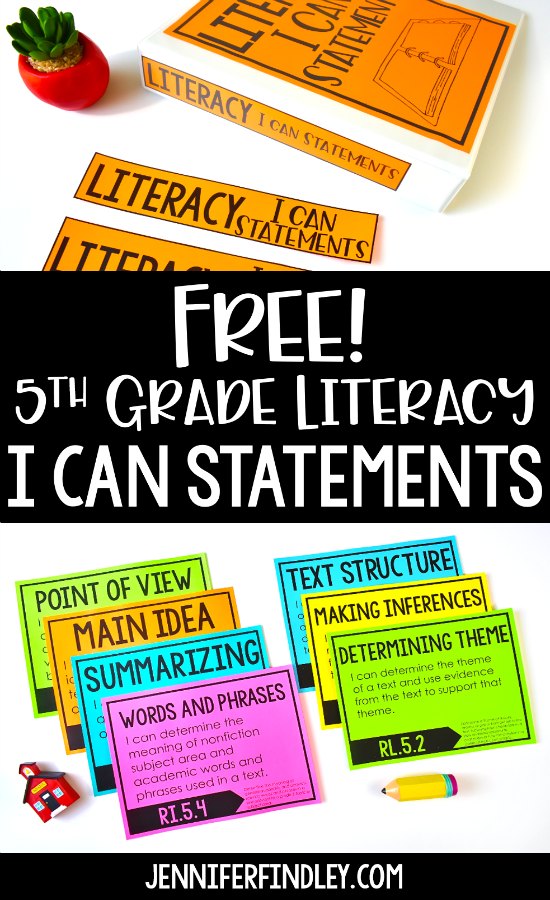 FREE 5th Grade Literacy I Can Statements! Download free I Can Statements and read ideas for how to use these in your classroom.