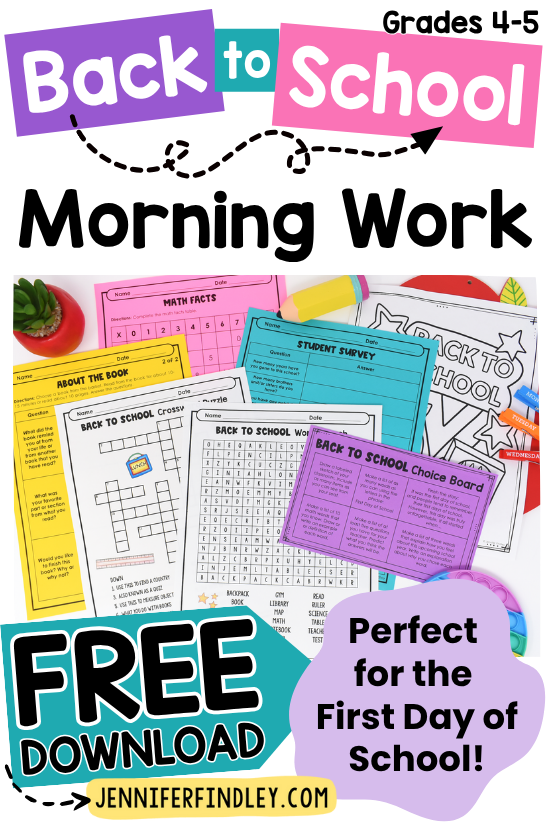 Free first day of school morning work activities for 4th and 5th grade! Worried about what to have the students do when they come in on the first day? Grab some free first day of school activities for morning work on this post!