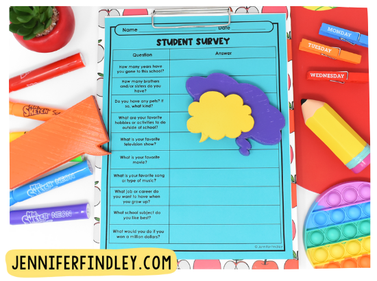 Free student survey for the first day of school! Worried about what to have the students do when they come in on the first day? Grab some free first day of school activities for morning work on this post!