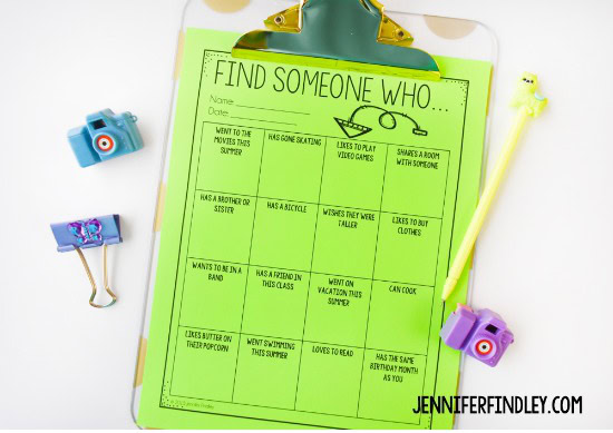 Free back-to-school activities for grades 3-5, including this “Find Someone Who” activity that gets the students moving and chatting with their classmates. Grab this free back to school printable and more on this post.