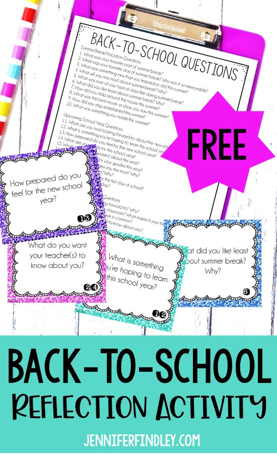 Free back-to-school reflection activity! Use these free back to school reflection questions to have students share and discuss summer break memories, set goals for the upcoming year, and share their beginning of the year thoughts and feelings.