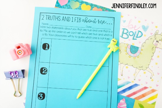 Free back-to-school activities for grades 3-5, including this student favorite where the students write down two truths and one fib about them. Grab this free back to school printable and more on this post.