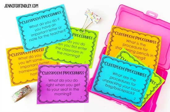 Free classroom procedures task cards to help you teach and review procedures! Teaching procedures effectively those first few weeks of school is so important. This post shares tips and activities to help you teach procedures.