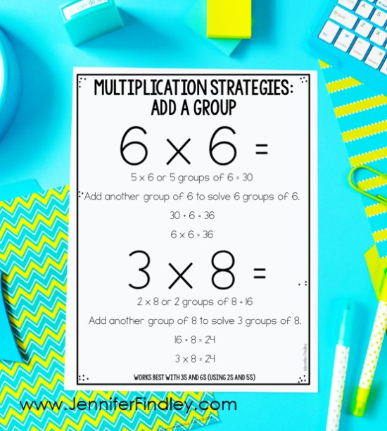 elevii tăi se luptă cu faptele lor de multiplicare? Nu au nevoie de cartonașe. Au nevoie de strategii! Consultați această postare pentru cele 6 strategii de multiplicare pe care le predau elevilor mei de clasa a 4-a și a 5-a (și apucați postere gratuite!așa cum am menționat mai sus, prefer să folosesc strategii de multiplicare care funcționează indiferent de problemă. Cu toate acestea, această strategie (și următoarea) au fapte specifice de multiplicare cu care funcționează cel mai bine.