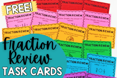 Free fractions review for 3rd-5th graders! Use these free fraction math task cards to review, remediate, or enrich depending on the needs of your students.