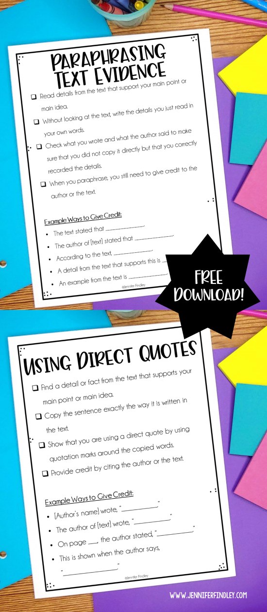 Teach your student the two ways to cite text evidence with these FREE quoting and paraphrasing text evidence posters!