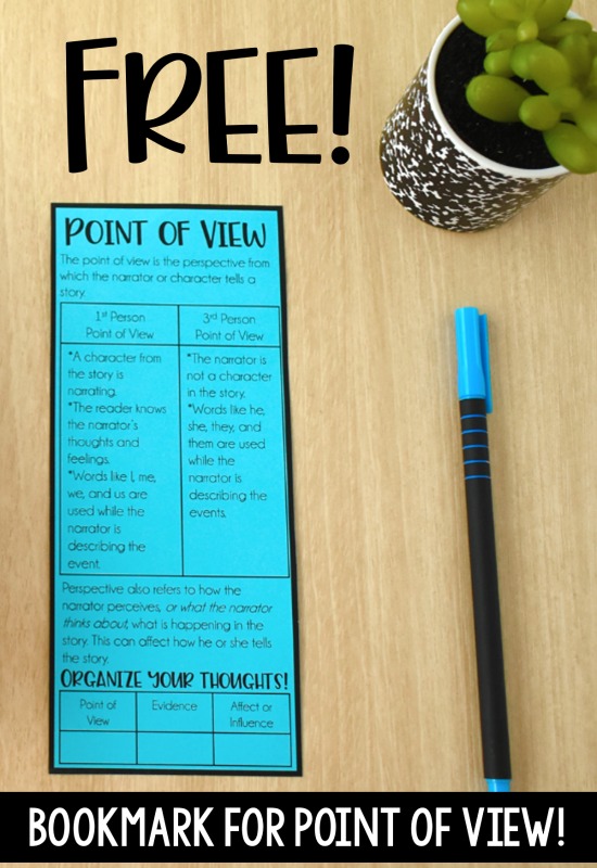 Free point of view bookmark! Grab this freebie and a few more activities and resources for teaching point of view!