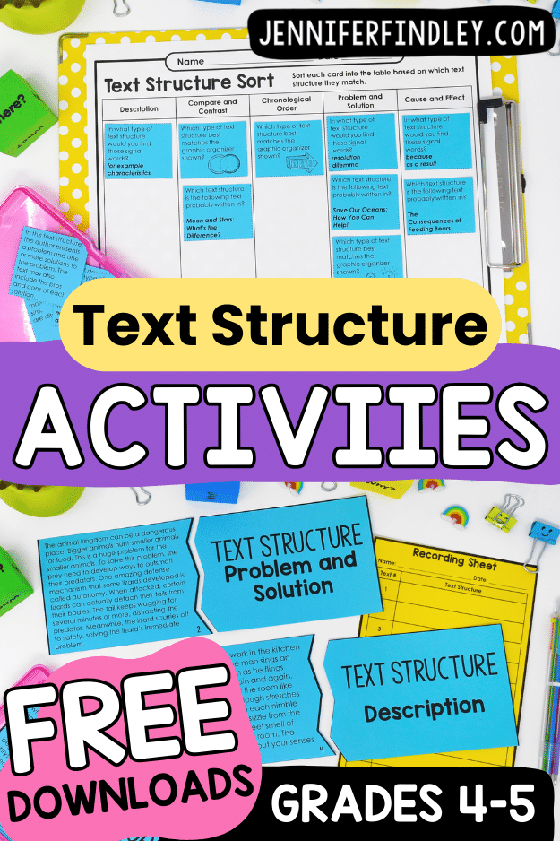 Free activities for text structures! Identifying and understanding text structures is such an important reading skill for students. Grab several free text structure activities on this post.