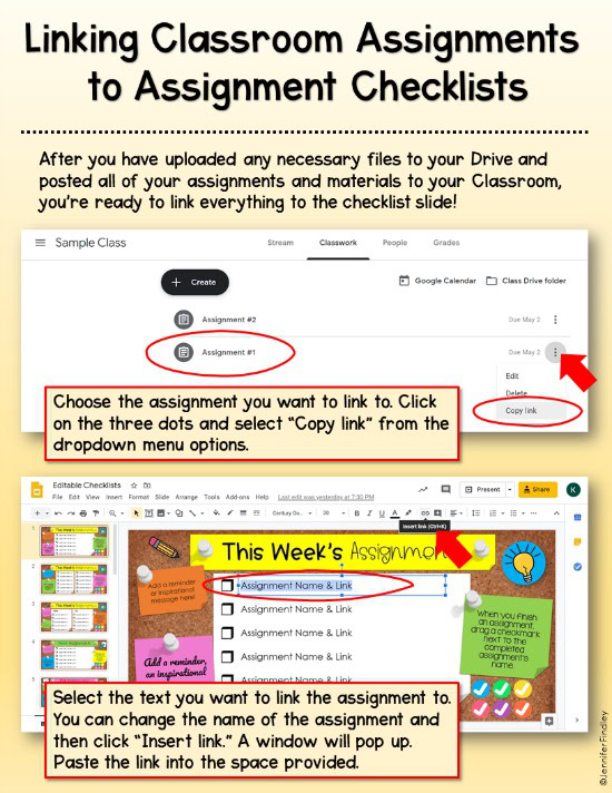 Help keep students (and parents) organized with Google Classroom using these FREE digital assignment checklists! There are digital assignment checklists for daily assignments, weekly assignments, and subject-specific assignments!