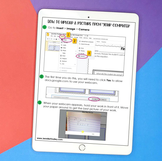 Do you need some ideas for how to have your students show math work digitally? Check out this post for three options, including a free student guide to uploading pictures in Google Slides.