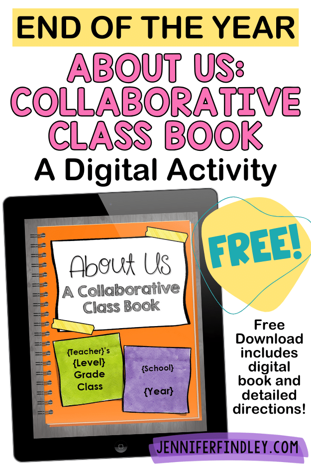 Looking for digital end of the year activities? Check out this post for a FREE digital collaborative class book that makes a meaningful and unique end of year activity. Best for grades 3-5!