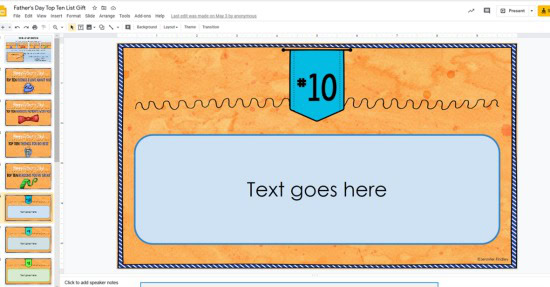 Need digital Father’s Day gift ideas that are inclusive to all of your students’ families? Grab a FREE Top Ten Slideshow Gift that your students can make easily in Google Slides and share with their loving guardians!