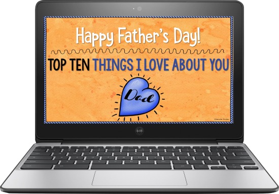 Do you need a digital Father’s Day gift idea this year? Grab a FREE Top Ten Slideshow Gift that your students can make easily in Google Slides and share with their dads or loving guardians!