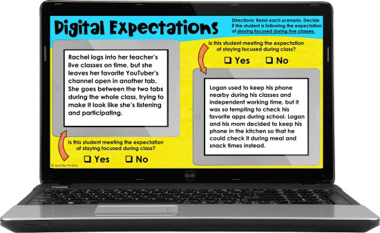 Free digital expectations scenarios for paying attention during live sessions and creating a distraction-free work environment!