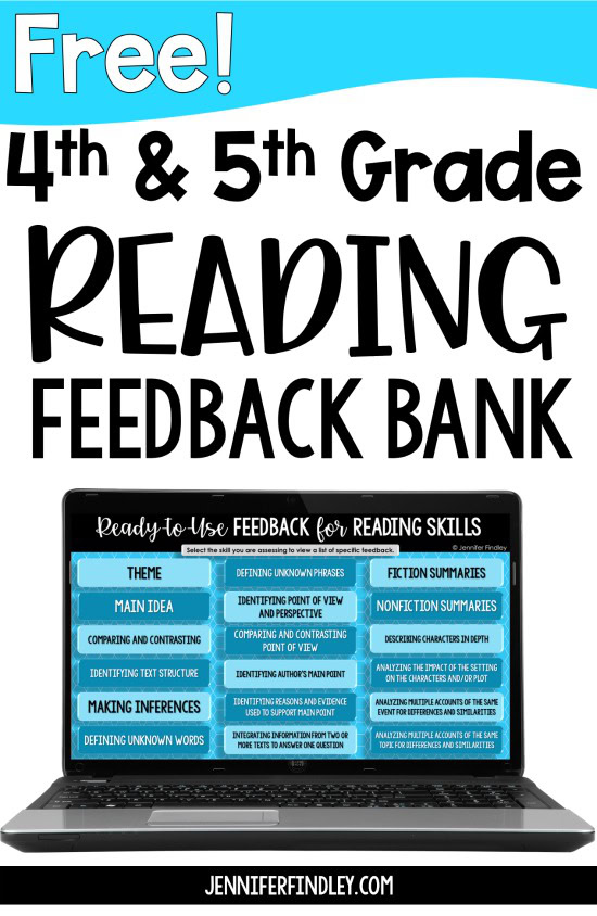 Save time grading + give your students effective feedback with this FREE reading skills feedback bank. Copy and paste the feedback into your online learning platform to give your students specific feedback that improves their learning (and saves you time).