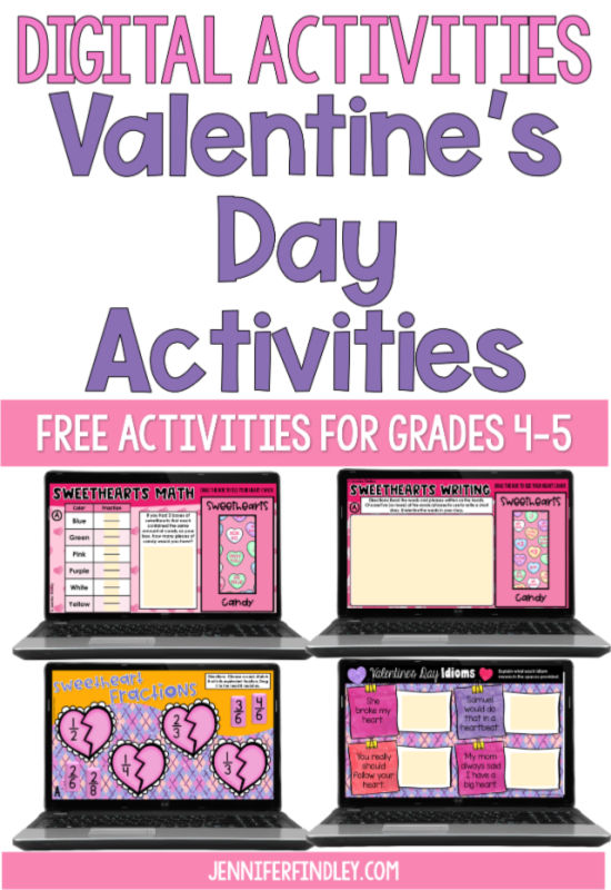 Free digital Valentine’s Day activities for 4th and 5th grade! Grab free activities for math and literacy on this post!